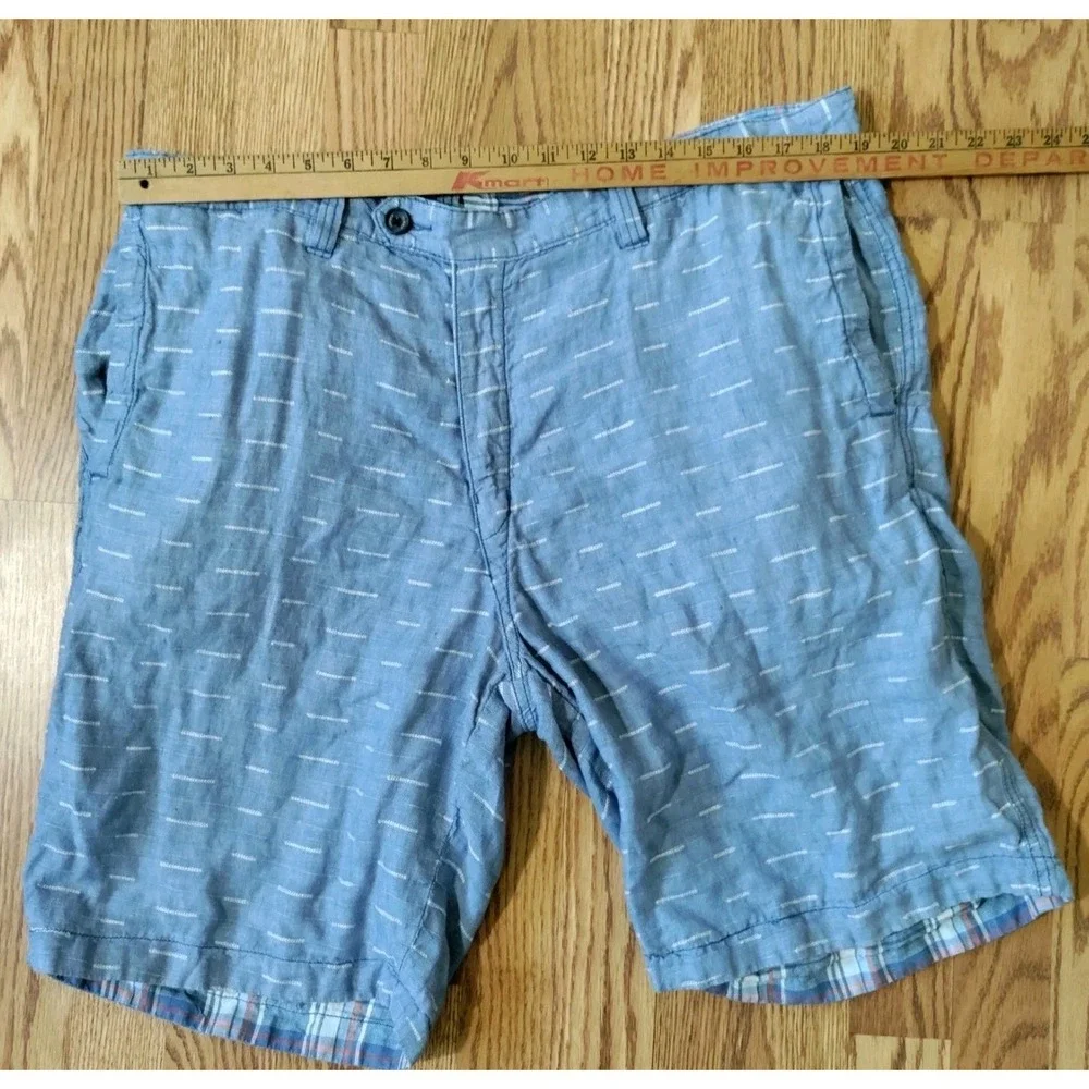 Tommy‎ Bahama Shorts Mens 38 Blue Reversible Linen Plaid Outdoors Beach Relax